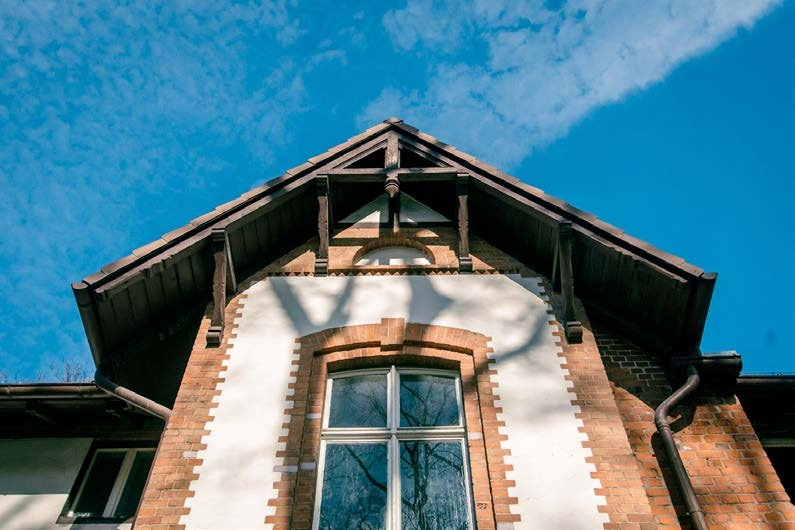 Historic red brick building facade